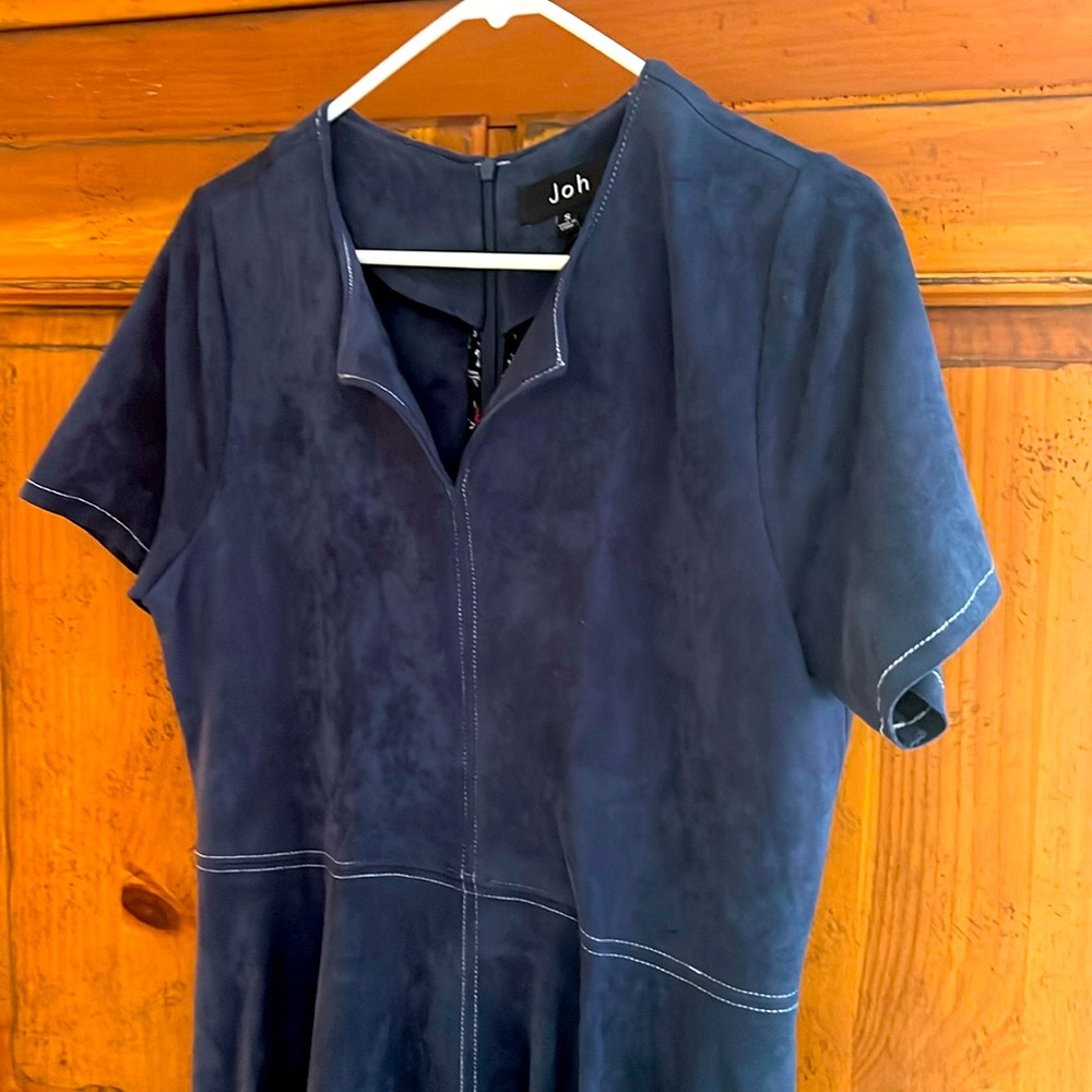 Suede midi dress, navy